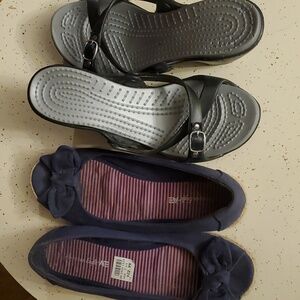 Two pairs size 7.5 EVA pumps and blue espadrille sandals